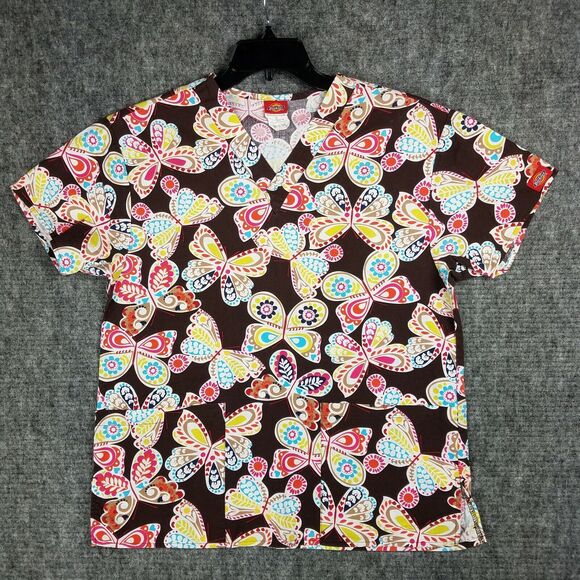 Dickies Scrubs Womens Small‎ Butterflies Paisley Pockets Cotton Blend Medical - Picture 1 of 9